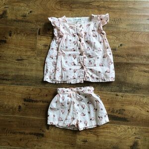 Rabbit + Bear Organic Cotton 2-Piece Top & Shorts Peach Set Baby Girl 24M